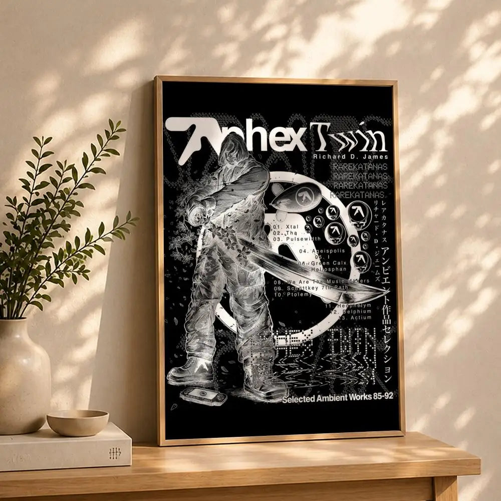 Band A-Aphex TwinS Poster HD Self Adhesive Waterproof Wall Art Ideal for Home Office Dorm Bedroom Great Gift Peaceful Pleasures Health and Wellness White2 50X70cmNoframe