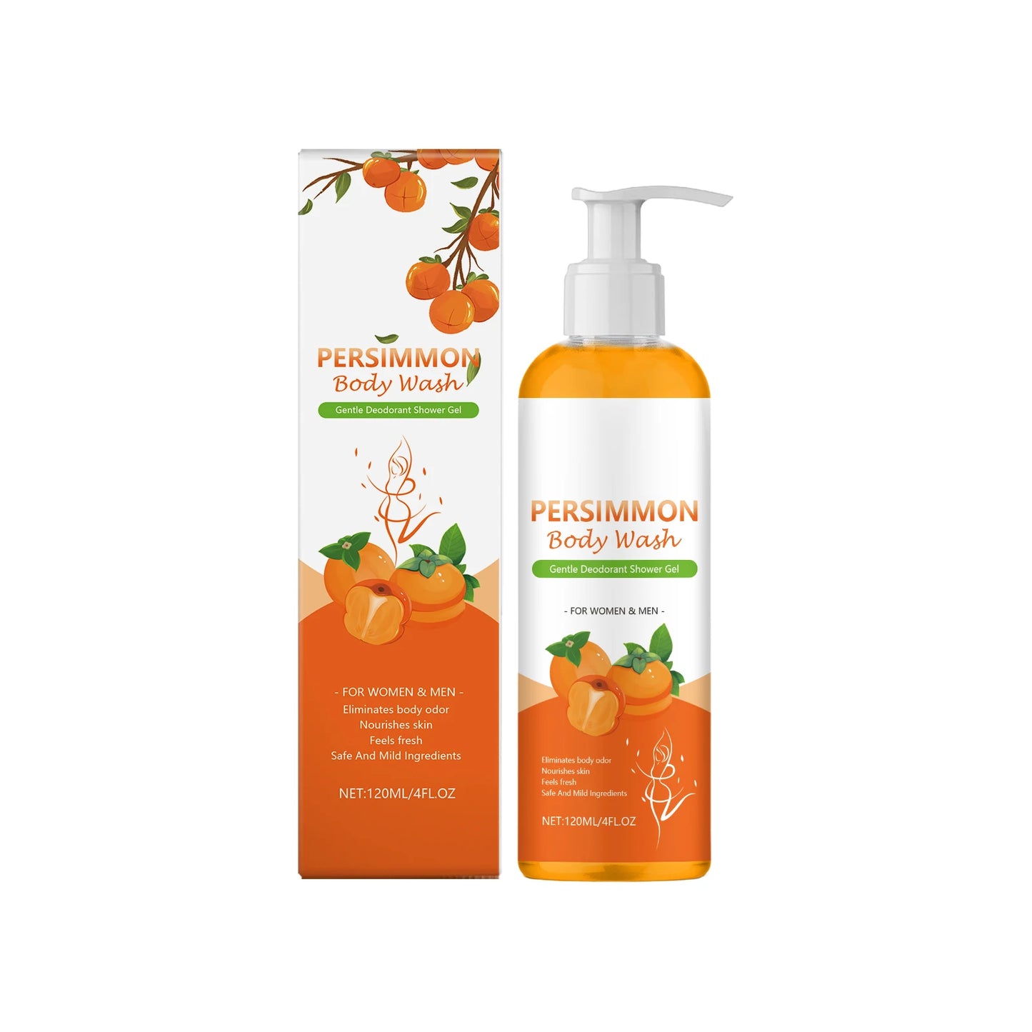 Persimmon Nourish Body Wash Deep Cleaning Remove Skin Dirt Exfoliate Repair Skin Barrier Gentle Hydrating Deodorant Shower Gel Peaceful Pleasures Health and Wellness 120ml 120ml