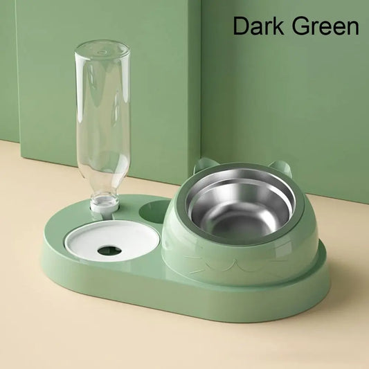 2-in-1 Cat Food & Water Bowl | Auto Refill Dry Wet Separation Cat Feeding Bowl Oasis Select -Dark Green