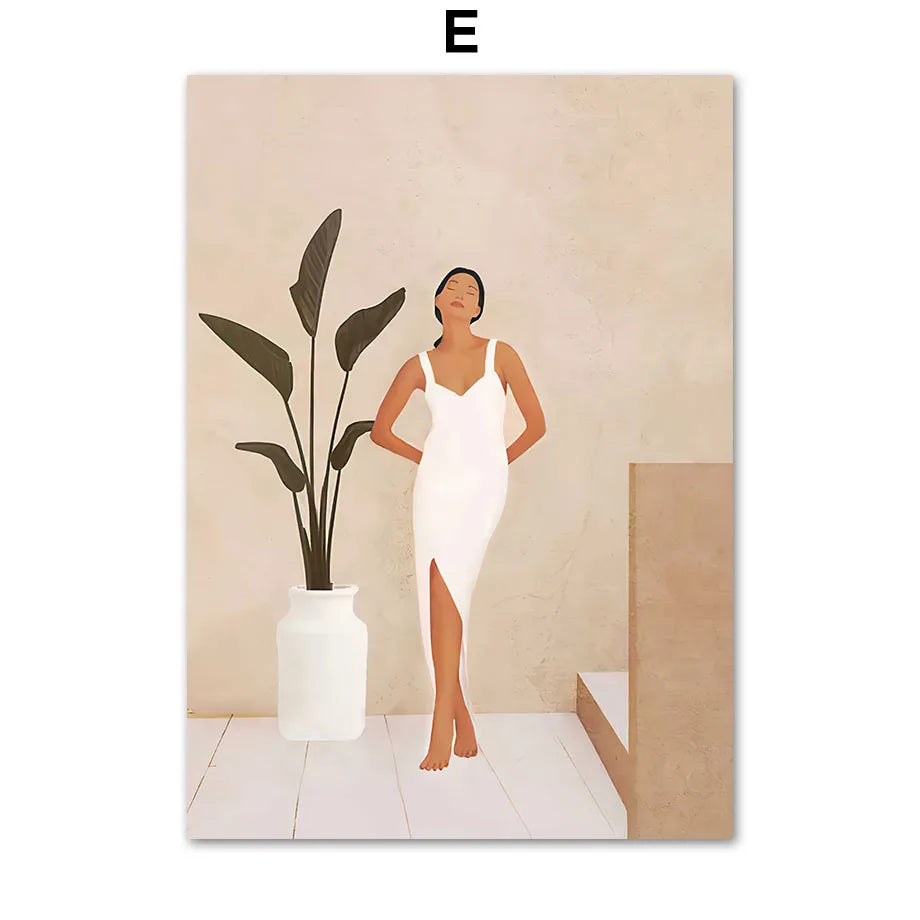 Boho Abstract Woman Canvas Wall Art | Minimalist Tropical Print