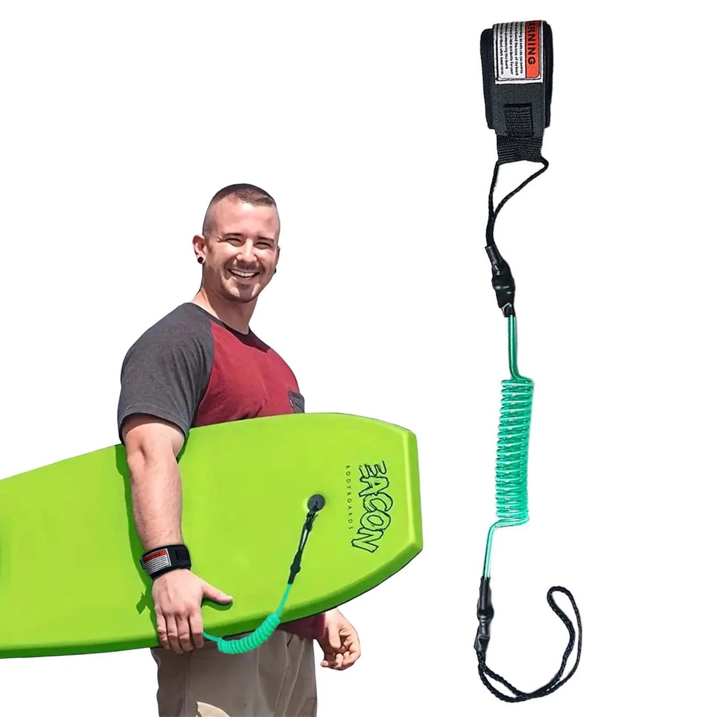 1Pcs New Hot Surf Leash Safety Hand Rope Hook and Single-Wrap Strap Coiled Bodyboarding Leash Suitable for Small to Medium Waves Peaceful Pleasures Health and Wellness Green