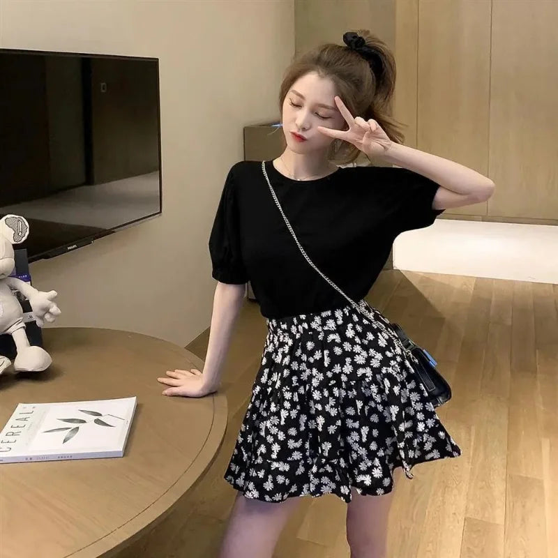 Satin Floral Mini Skirt | Kawaii Harajuku Streetwear Women