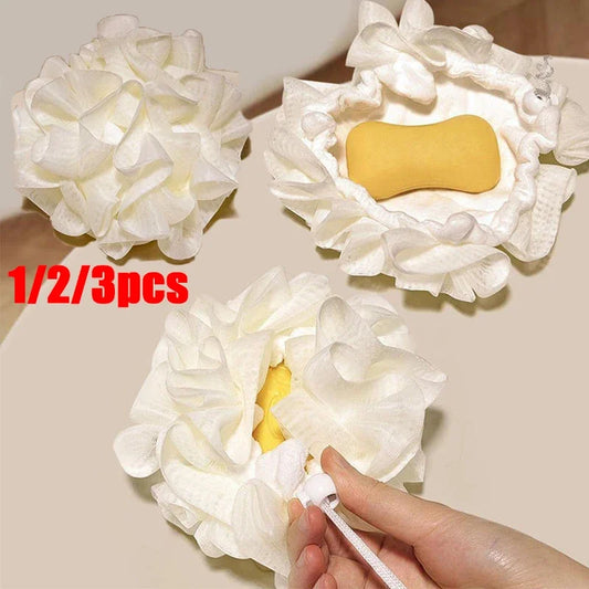 2-in-1 Exfoliating Mesh Bath Sponge with Drawstring Soap Pouch Exfoliating Bath Sponge Peaceful Pleasures Health and Wellness