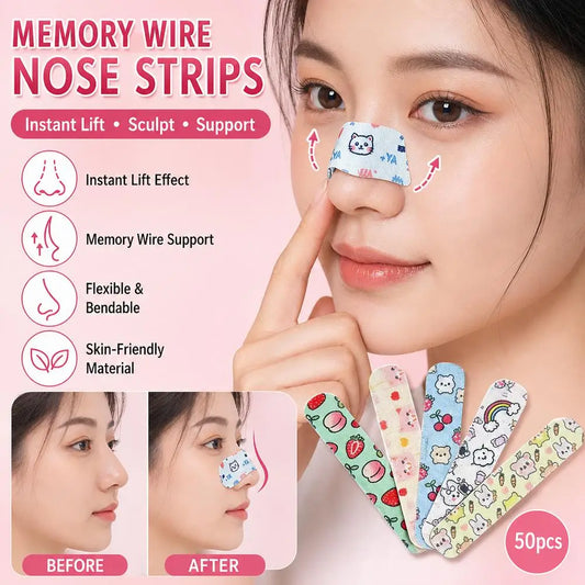 50 Pcs Cartoon Nose Shaper Self-Shaping Nose Splint Adhesive Tape External Support Fixation for Nose Job Peaceful Pleasures Health and Wellness