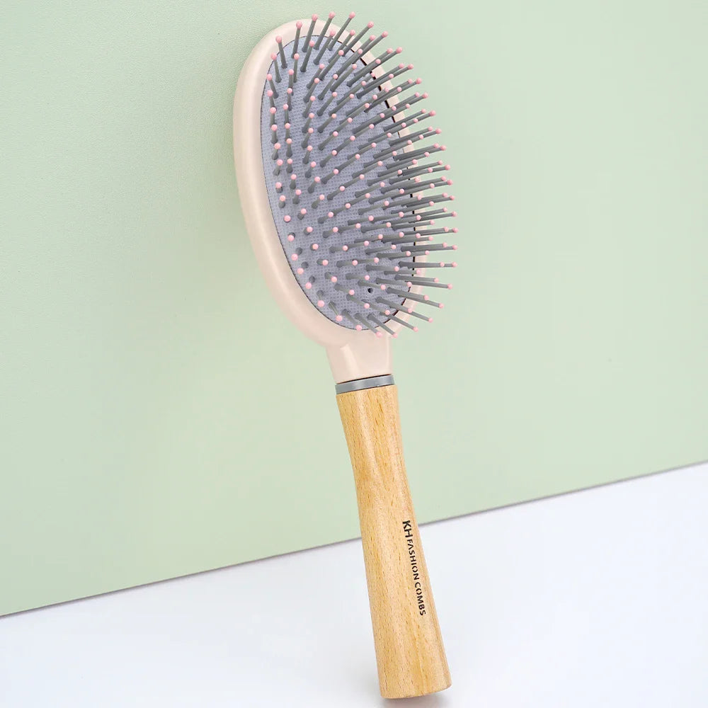 Natural Wood Air Cushion Hair Brush – Soft Nylon Detangling