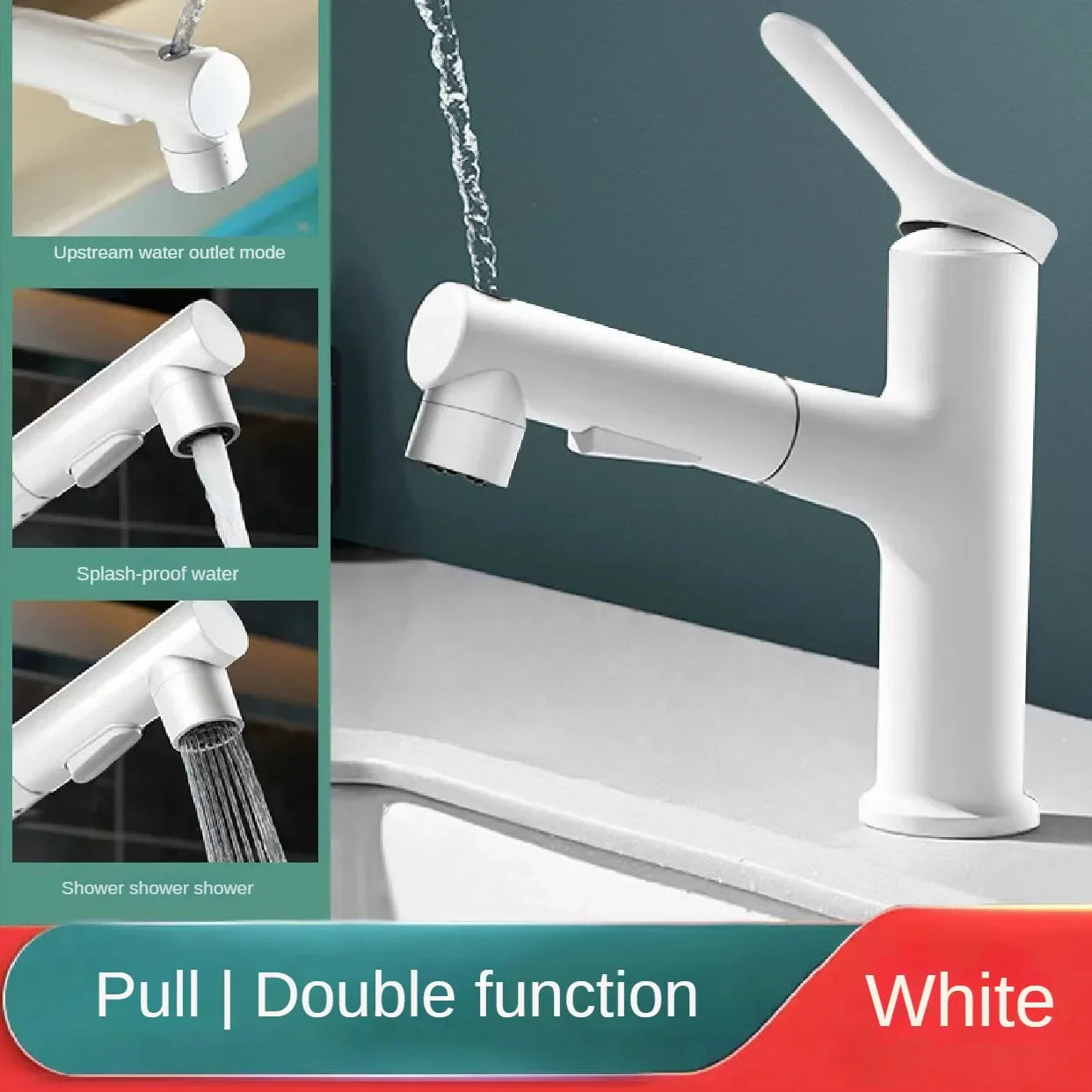3-Pattern Pull-Out Bathroom Faucet | Single Hole Swivel Spout