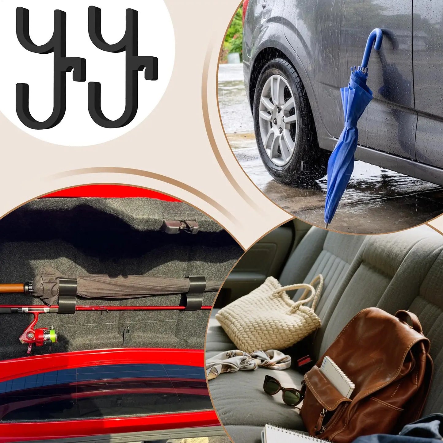 2PCS Car Umbrella Hook, Vehicle Hanger For SUV Truck Trunk, Hold Umbrella Grocery Bag Handbag Coat Purse, Household Storage hook Peaceful Pleasures Health and Wellness