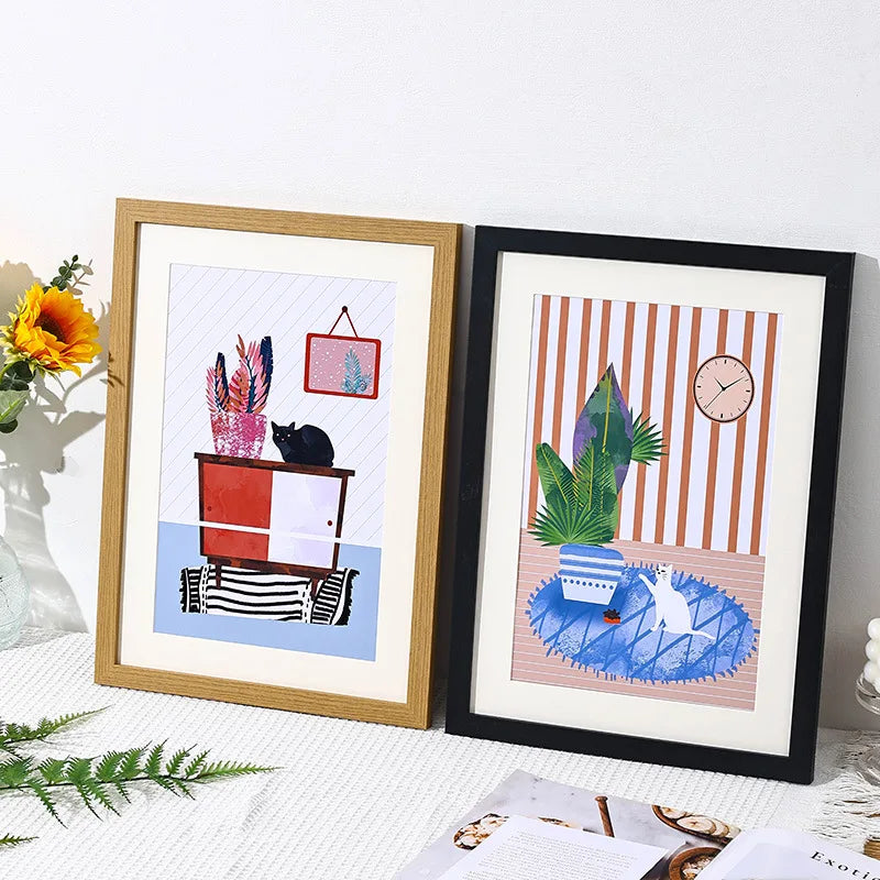 A4 30x40cm Modern Wooden / Black Photo Frames For Wall Print Canvas Painting Poster for Pictures Photo Decor Commemorative Gift Peaceful Pleasures Health and Wellness Woodx1 Blackx1 30x40cm