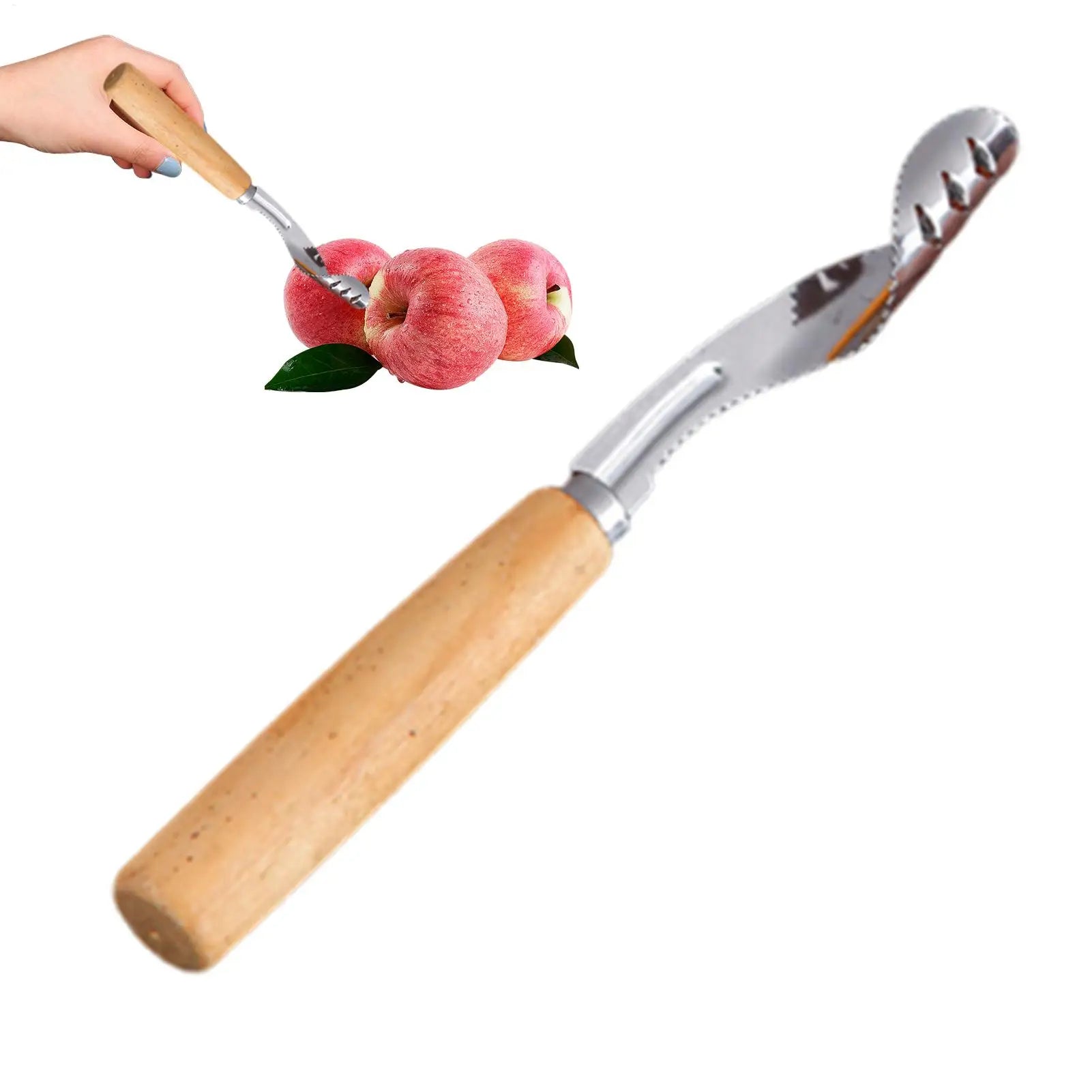 Stainless Steel Fruit Corer, Multi-Function Pitter with Wood Handle, Kitchen Fruit Slicing Cooking Juicing Canning Platters Tool Peaceful Pleasures Health and Wellness