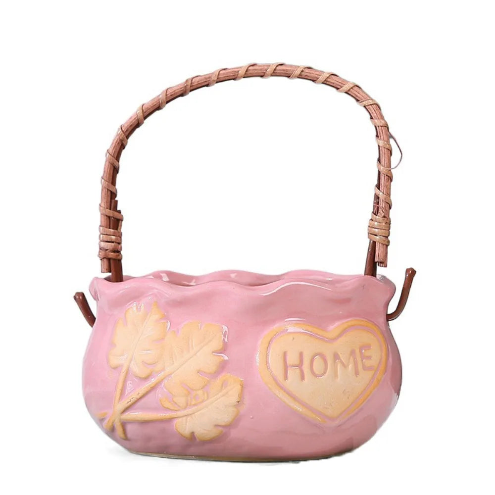 Nordic Ceramic Succulent Planter with Handle | Breathable Pot