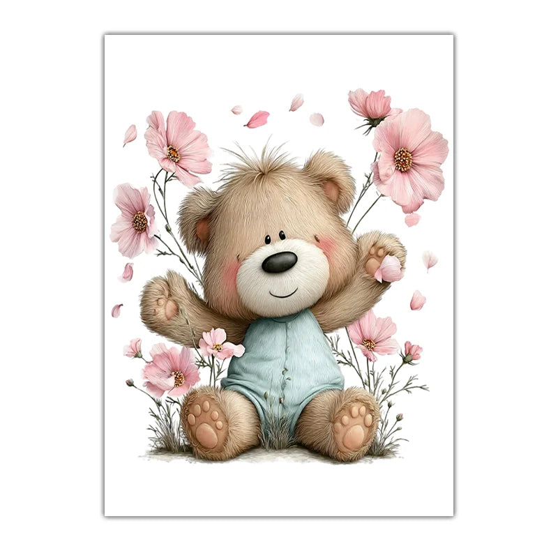 Teddy Bear Cherry Blossom Canvas Wall Art | Kids Nursery Decor Canvas Wall Art Print Peaceful Pleasures Health and Wellness 03 30x40cm No Frame China Mainland