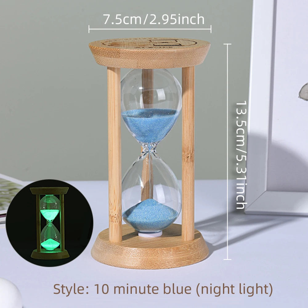 1PCS 3/5/10/15/30 Minutes Wooden Hourglass Timer Home Living Room Desktop Decoration Children Birthday Gift Portable Sand Clock Peaceful Pleasures Health and Wellness 10M Blue luminous