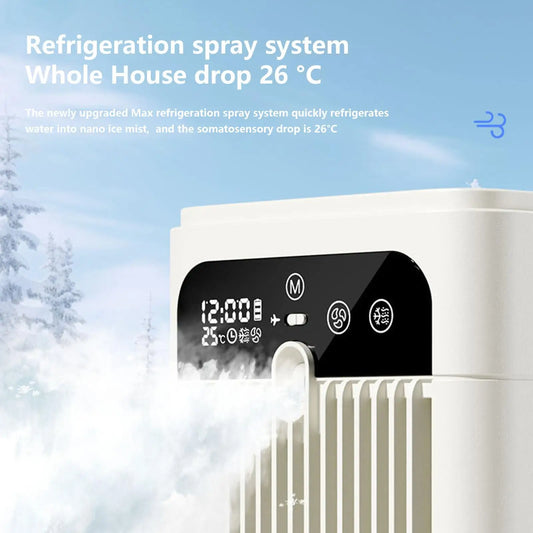 Misting Fan Rechargeable 2-Speed Time Display Quiet Cooling Portable Air Conditioners Desk Fan For Bedroom Living Room Kitchen Peaceful Pleasures Health and Wellness
