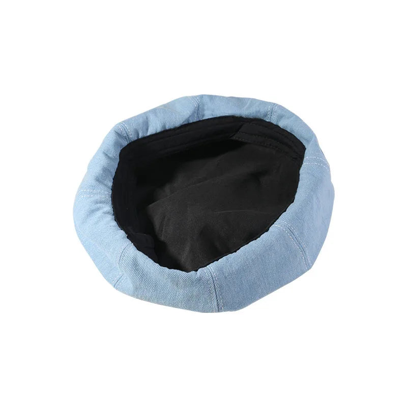 Women's Cotton Denim Beret | Adjustable Solid Color Spring Hat