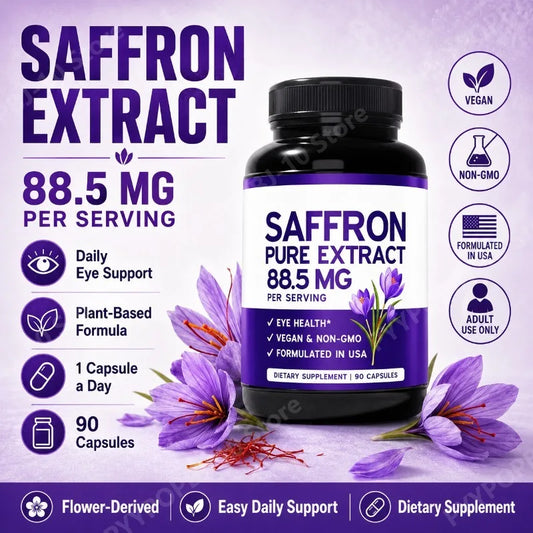 Saffron Extract 88.5mg Vegan Capsules – 90ct | Eye Wellness Herbal Supplement Peaceful Pleasures Health and Wellness