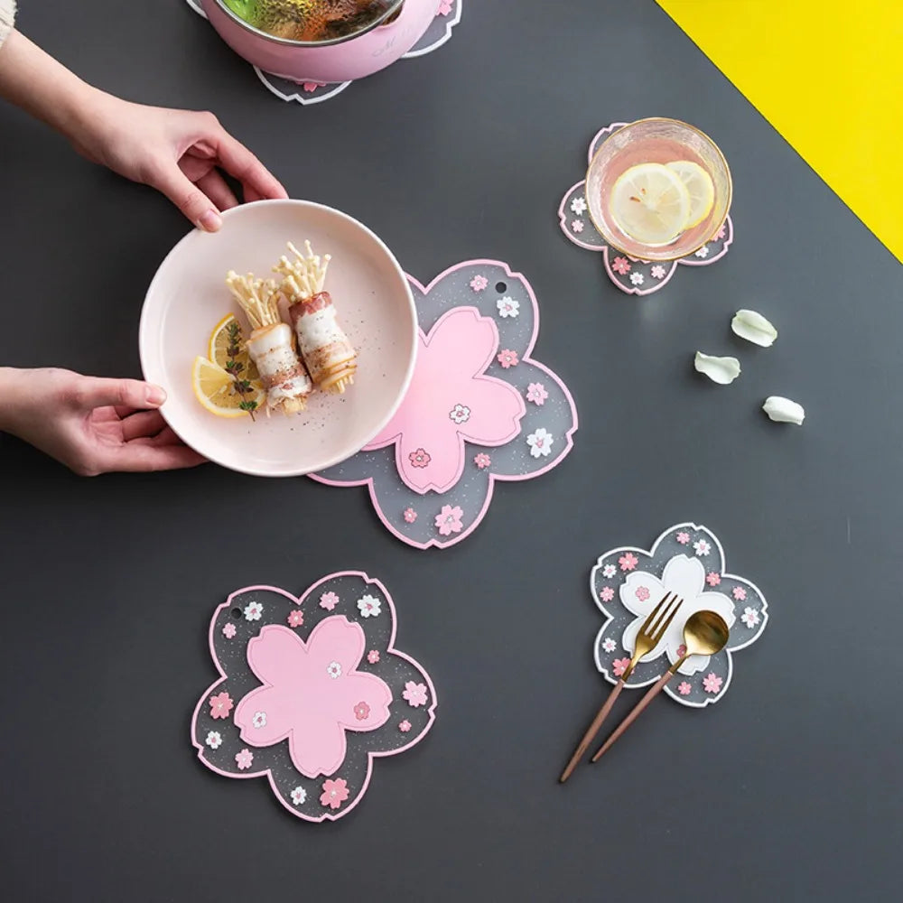 Kawaii Coasters Japanese Style Sakura Coffee Cup Coaster Sakura Insulated Table Mat Tea Milk Cup Home Decoration Drinkware Peaceful Pleasures Health and Wellness