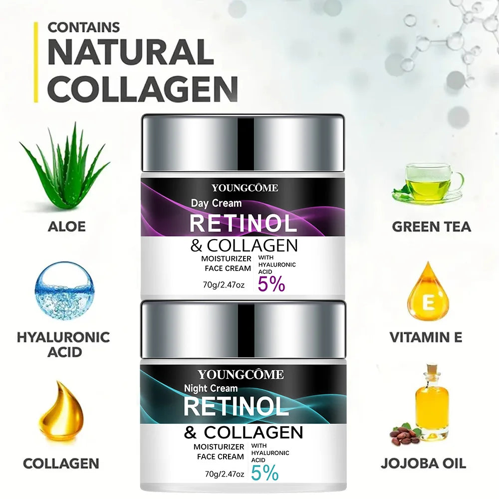Retinol & Collagen Day Night Moisturizer with Hyaluronic Acid - Hydrating Face Cream for Tender Skin | All Skin Types Organic Fo Peaceful Pleasures Health and Wellness