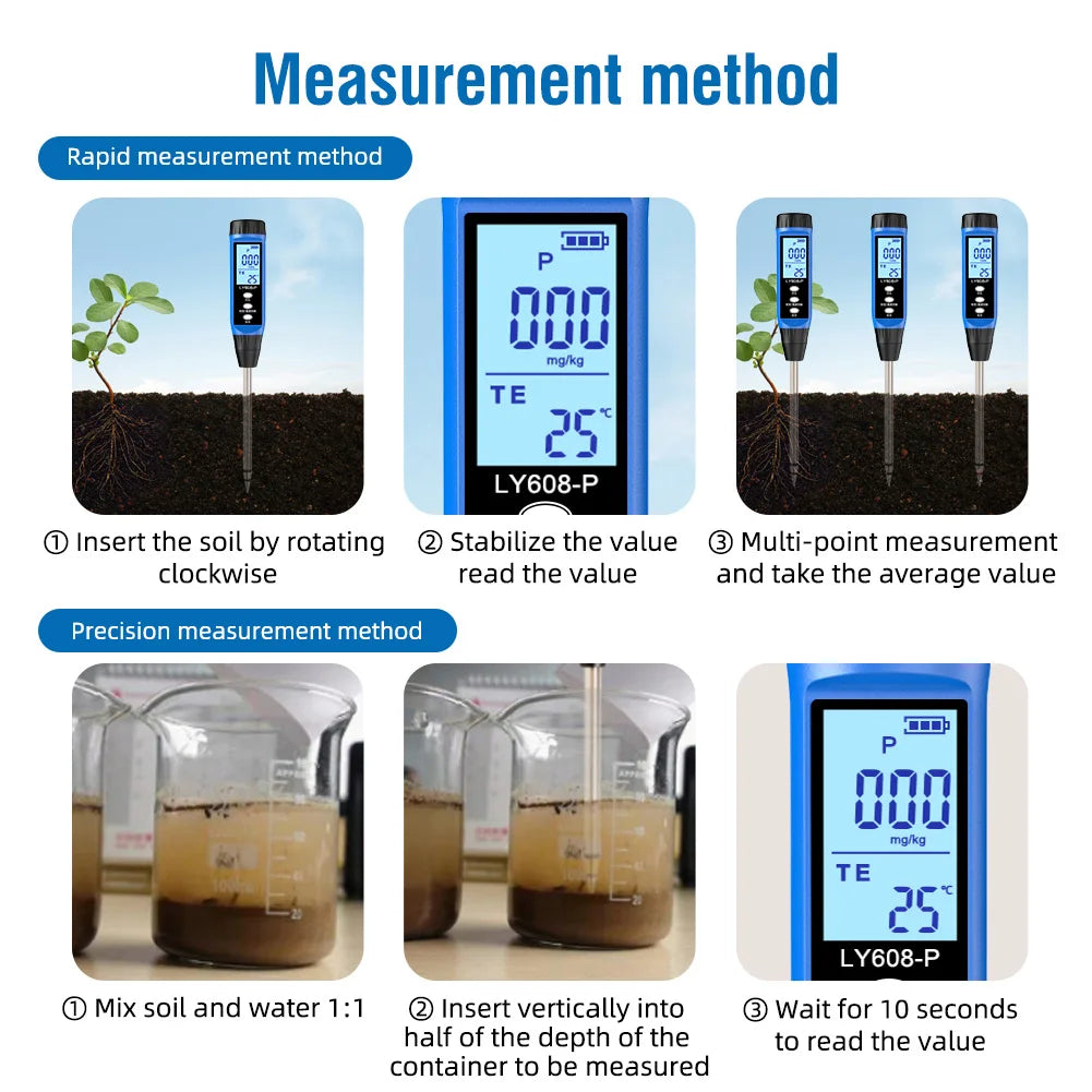 Soil Nutrient Tester Digital Soil Phosphorus Meter Soil Nutrient Tester Phosphorus Temperature Tester for Gardens Orchard Peaceful Pleasures Health and Wellness