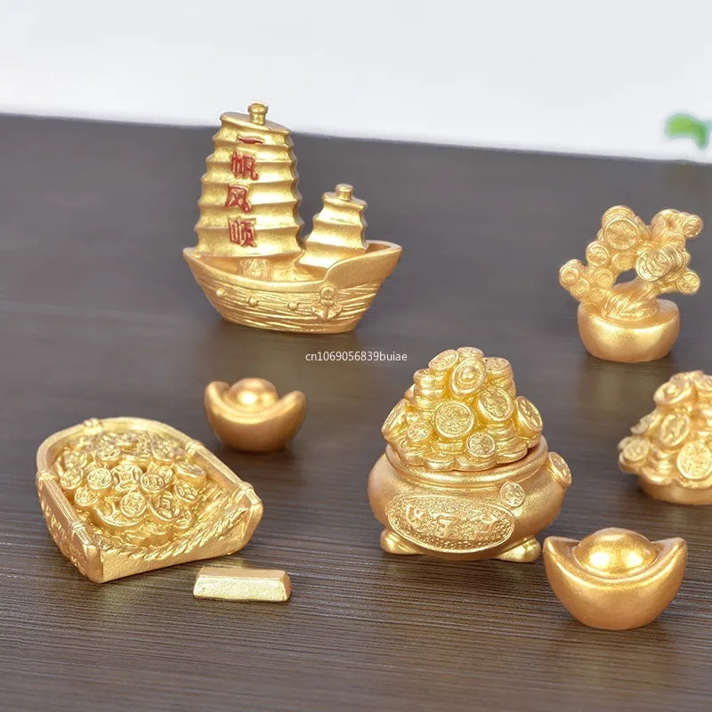 Feng Shui Auspicious Fa Cai Money Tree Gold Ingot Bag Lucky Fortune Spring Festival Mascot Desktop Ornament Car Home Decor Craft Peaceful Pleasures Health and Wellness