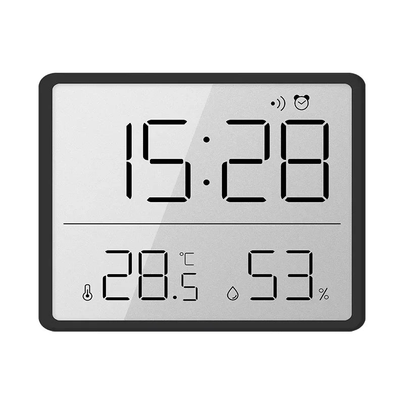 Ultra Thin Alarm Clock LCD Large Screen Digital Temperature Hygrometer Simple Alarm Clock Magnetic Design Desk Decoration Clocks Peaceful Pleasures Health and Wellness Black