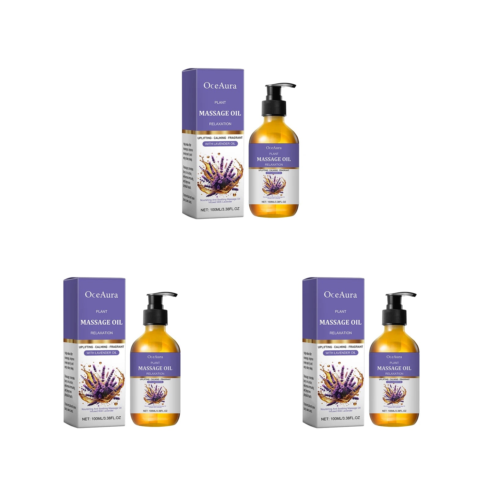 Lavender Massage Essential Oil Moisturizing Relaxing Stress Relief Smoothing Softening Firming Repair Hydrating Body Massage Oil Peaceful Pleasures Health and Wellness 300ml boxed