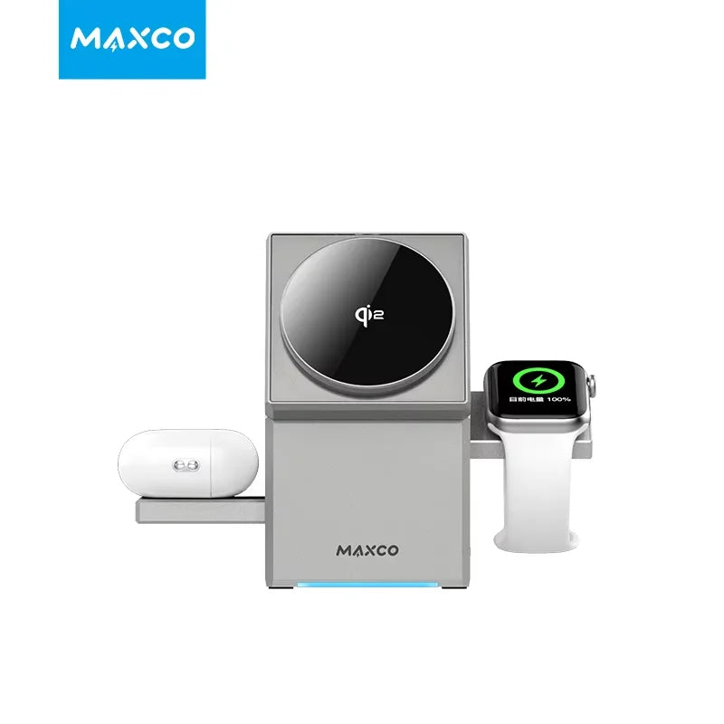 Qi2 3 in 1 Wireless Charger with Auto-Rotating Magic Cube Dock for IPhone 16/15/14 Pro Max, AirPods and IWatch Fast Charging Peaceful Pleasures Health and Wellness Silver