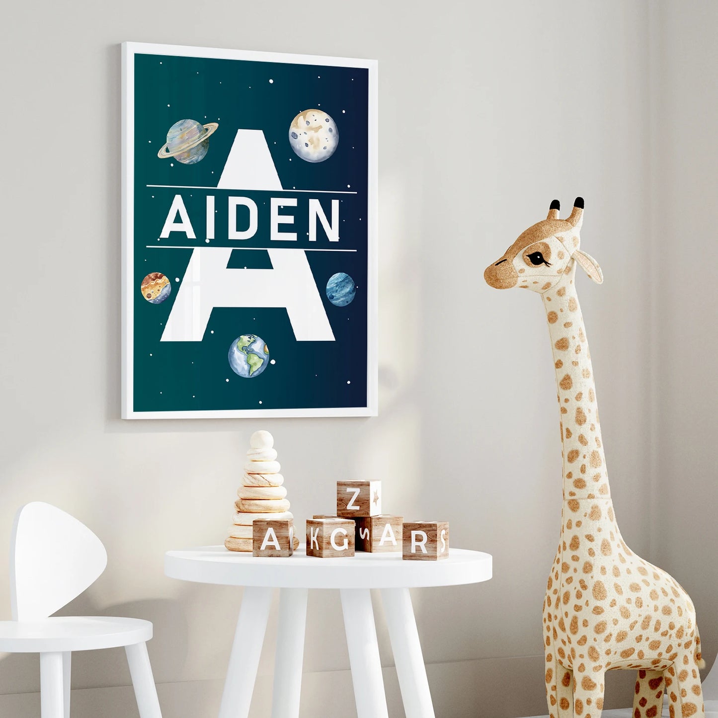 3-Piece Personalized Blue Planet Canvas Wall Art | Kids Decor