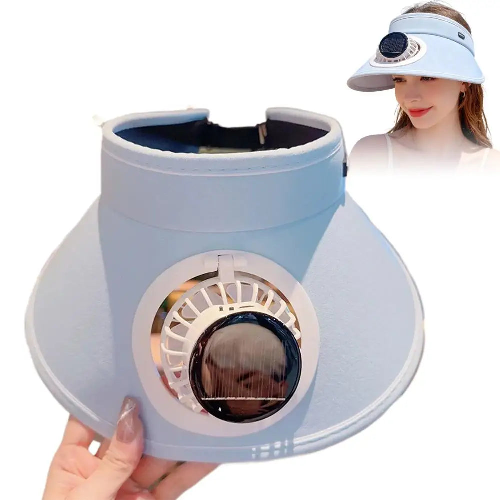 Sun hat with fan Adjustable Fan Speeds Wide Brim Sun Hat Outdoor Visor Hat Sunshade Beach Sunshade Hat Women Peaceful Pleasures Health and Wellness Blue