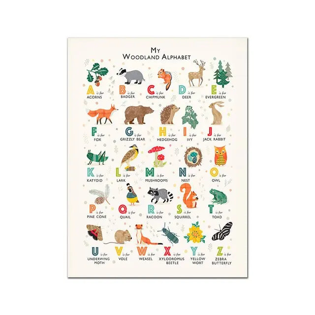 Boho ABC Alphabet Animal Canvas Print | Nursery Kids Room Decor