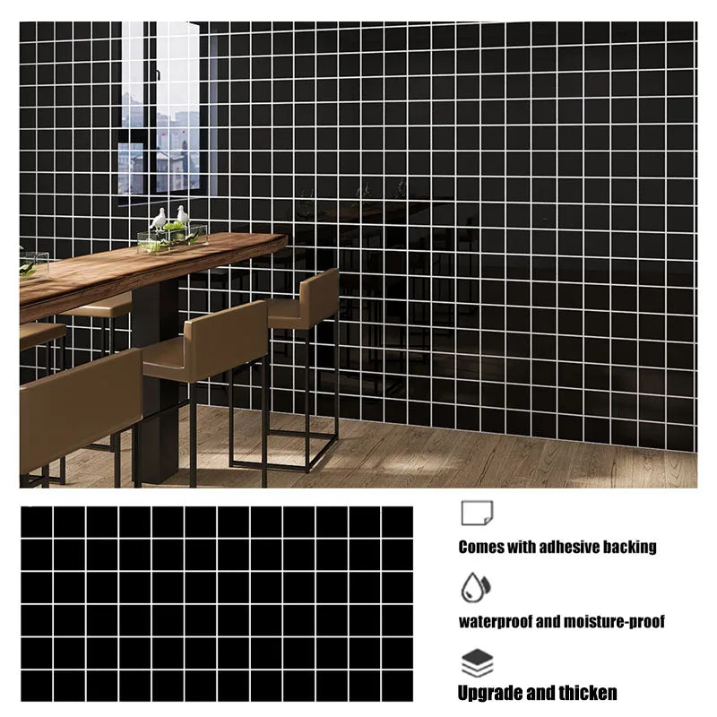 Black Grid Peel & Stick Wallpaper – Waterproof PVC 40cm Roll