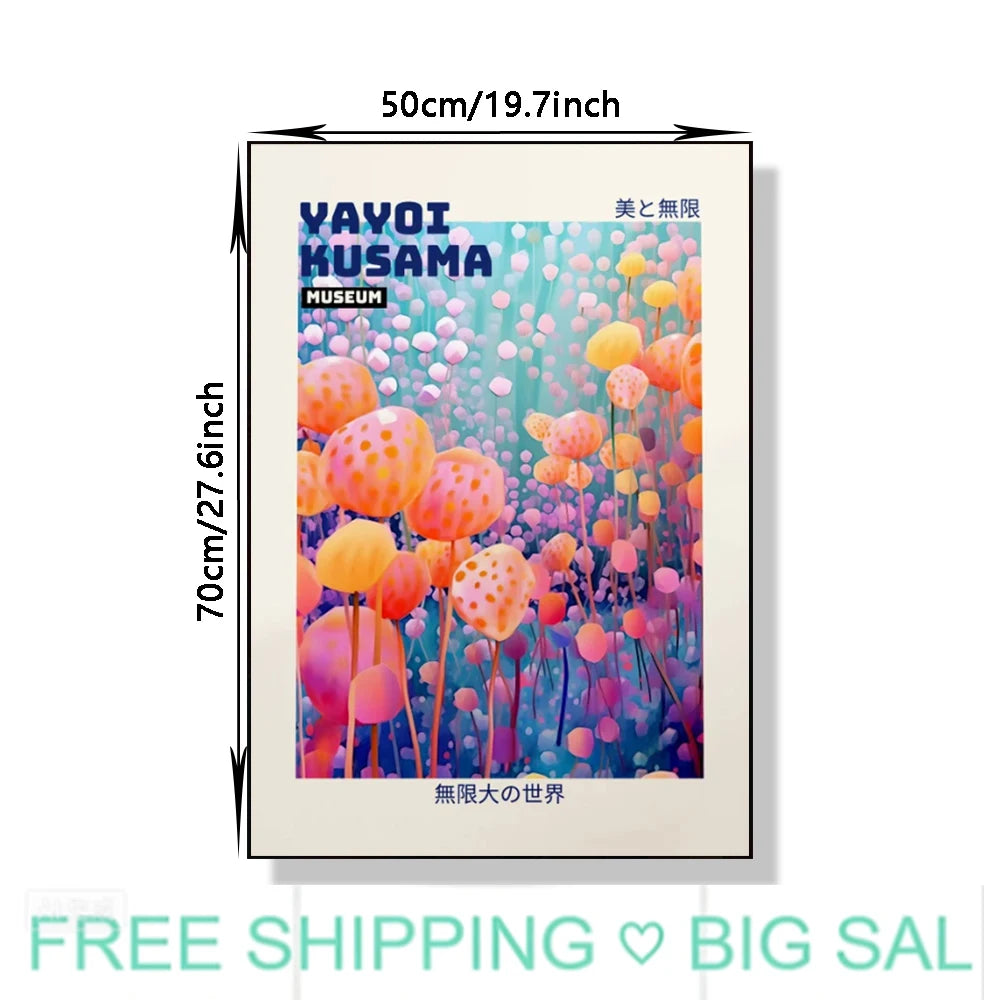 Abstract Yayoi Kusama Style Canvas Poster, Japanese Modern Art Mural Frameless Wall Art for Home Living Room Gallery Decor Peaceful Pleasures Health and Wellness