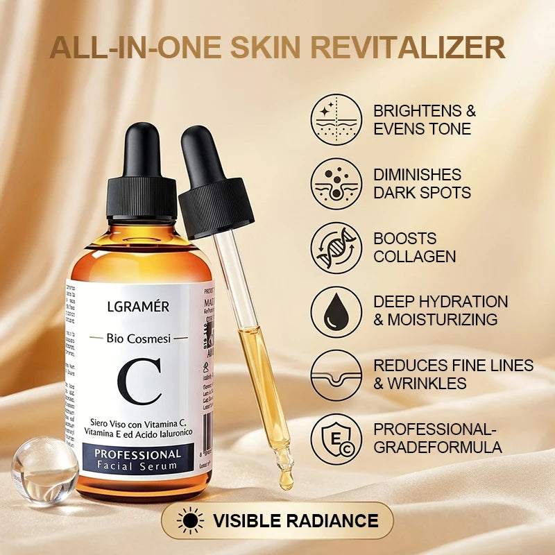 30ml/60ml Vitamin C Face Serum Lifting Firming Facial Fade Fine Lines Anti-aging Essence Moisturizing Brighten Nourish Skin Care Peaceful Pleasures Health and Wellness