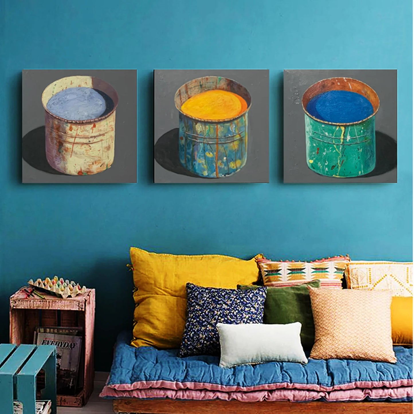 Hand-painted Oil Painting Paintings of Stephane Braud, Acrylic Painting, Paint Bucket with Paint Framed, Ready to Hang Peaceful Pleasures Health and Wellness