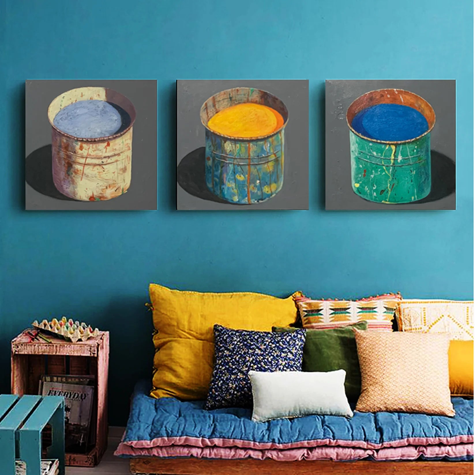 Hand-painted Oil Painting Paintings of Stephane Braud, Acrylic Painting, Paint Bucket with Paint Framed, Ready to Hang Peaceful Pleasures Health and Wellness