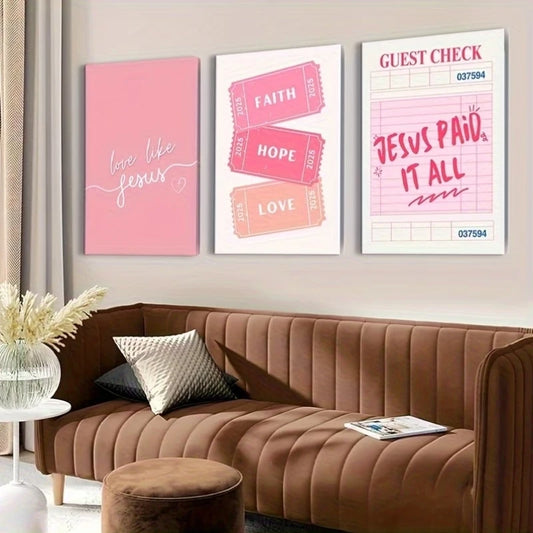 3-Piece Pink Christian Bible Quote Canvas Wall Art Set Canvas Wall Art Set Peaceful Pleasures Health and Wellness G5068-3pcs 50x70cm Unframed