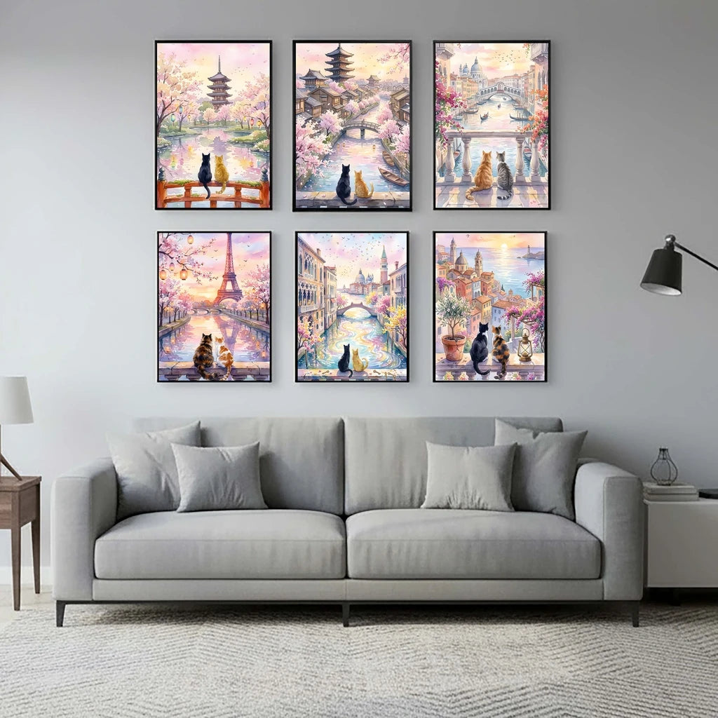 Landscape Wall Art Stunning Romantic Cat Couple Canvas Painting Nordic Style Poster Prints Bedroom Living Room Wall Decor Peaceful Pleasures Health and Wellness