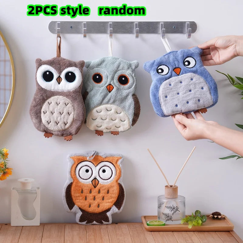 2-Pack of Randomly Designed Owl-Shaped Bathroom Hand Towels, Hangable Hand Towels from the Owl Series, Non-Shedding, Non-Smelling, Super Soft Peaceful Pleasures Health and Wellness 2Pcs