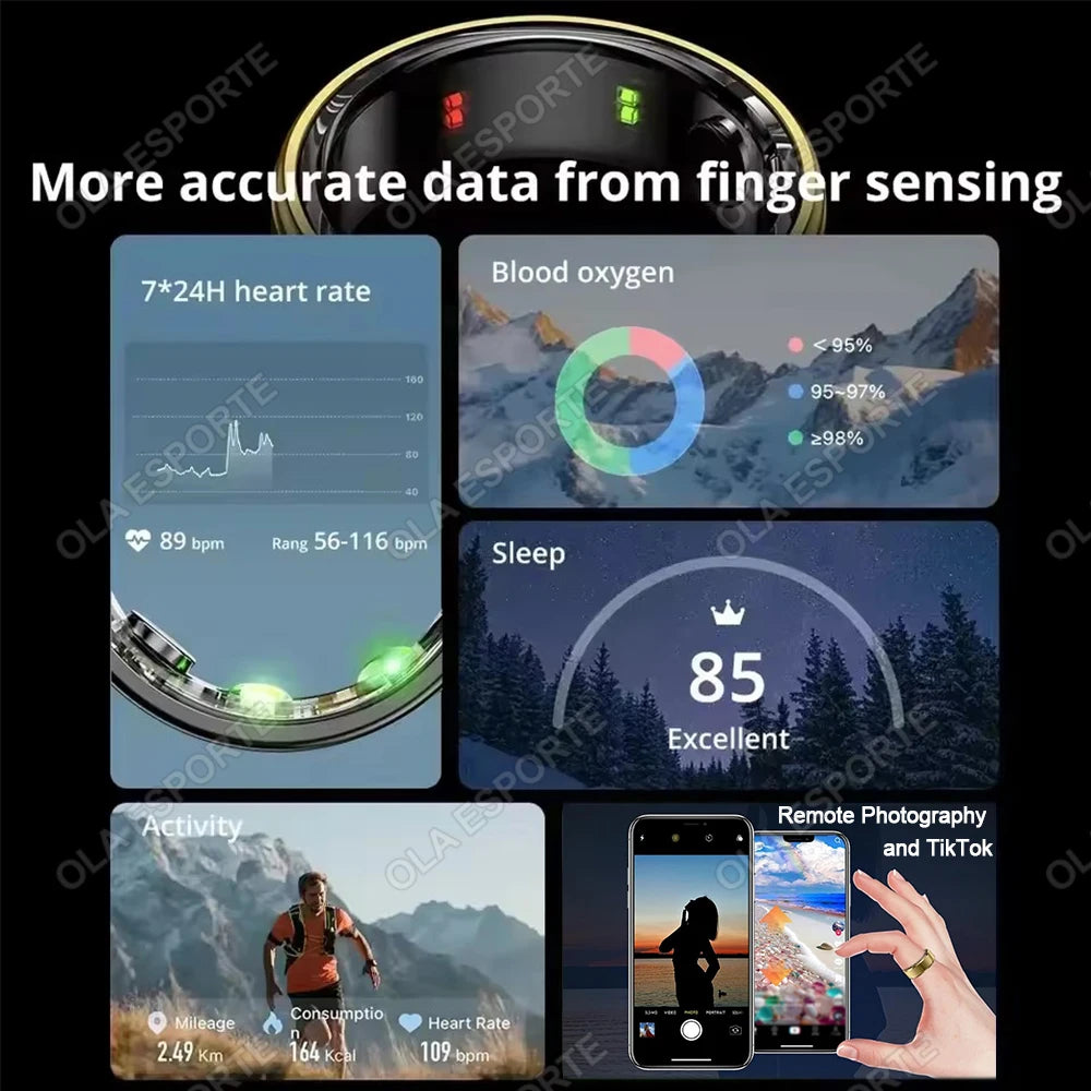 2026 Smart Ring Blood Pressure Heart Rate Sleep Monitoring Smartring IP68 & 5ATM Waterproof Multi-sport Mode Smartring Man Women Peaceful Pleasures Health and Wellness