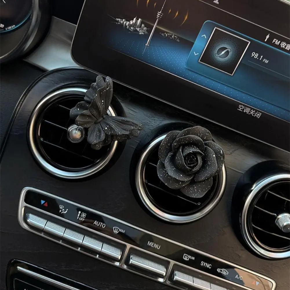 Car Interior Decor Ornament Luxury Elegant Black Gold Butterfly Camellia Air Vent Diffuser Stone Unique Aromatherapy Peaceful Pleasures Health and Wellness