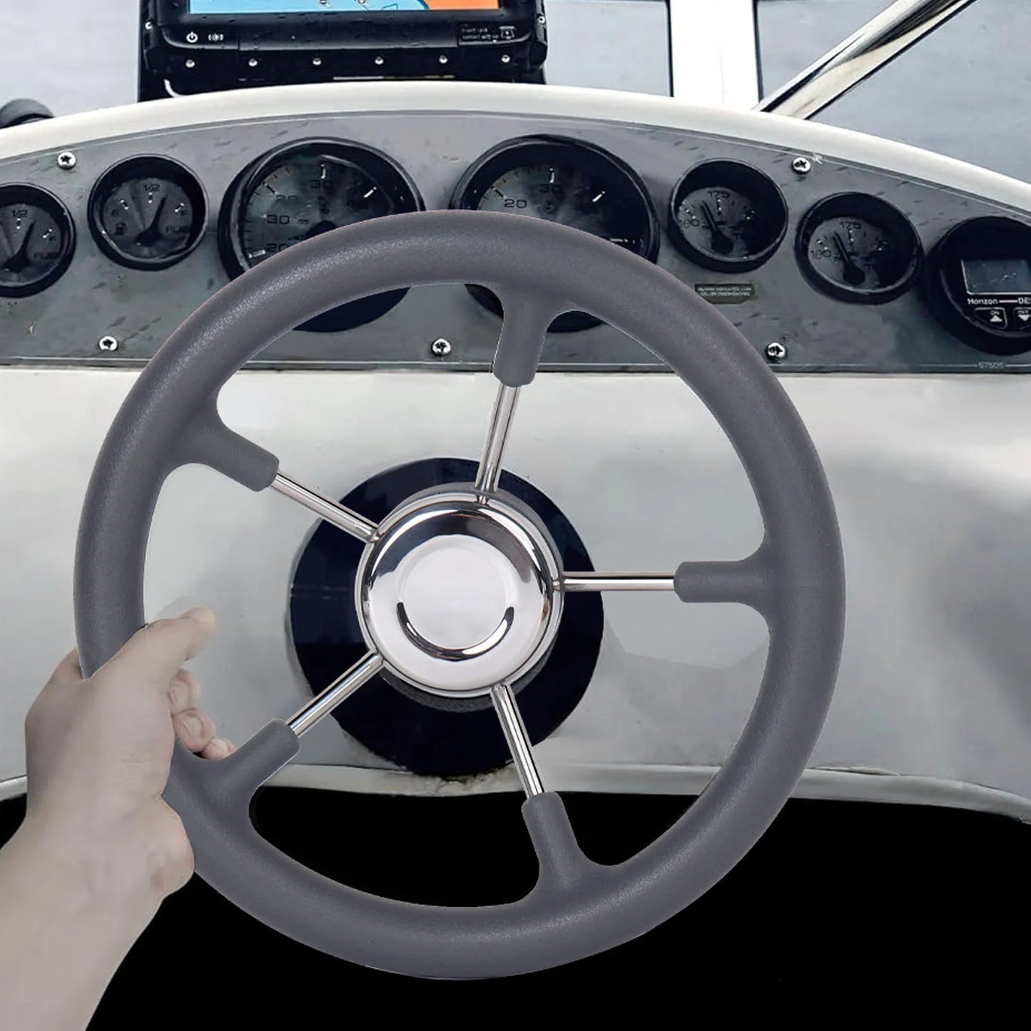 13" Stainless Steel Boat Steering Wheel | 5-Spoke Foam Grip