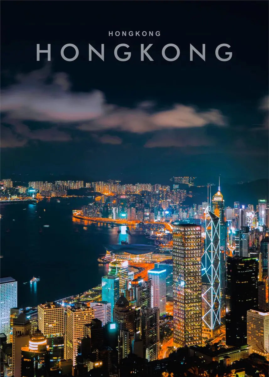 Hong Kong Night View Canvas Wall Art | Modern Cityscape Poster