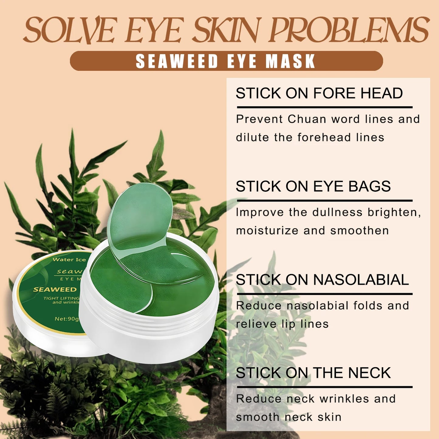 Seaweed Collagen Eye Mask 60 Pcs – Hydrating Firming Patches Eye Gel Patches Peaceful Pleasures Health and Wellness