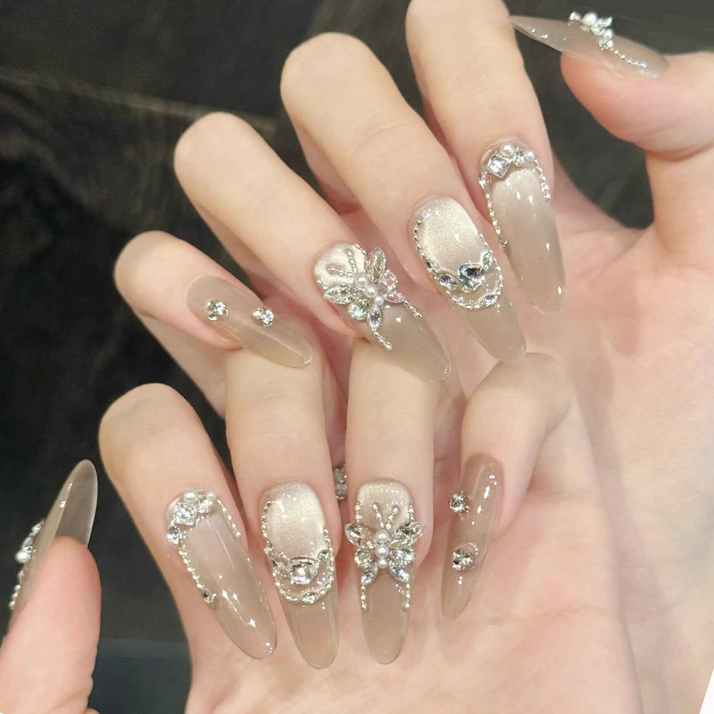 YADORNOS Cat's Eye Press On Nails | Diamond Butterfly French Set