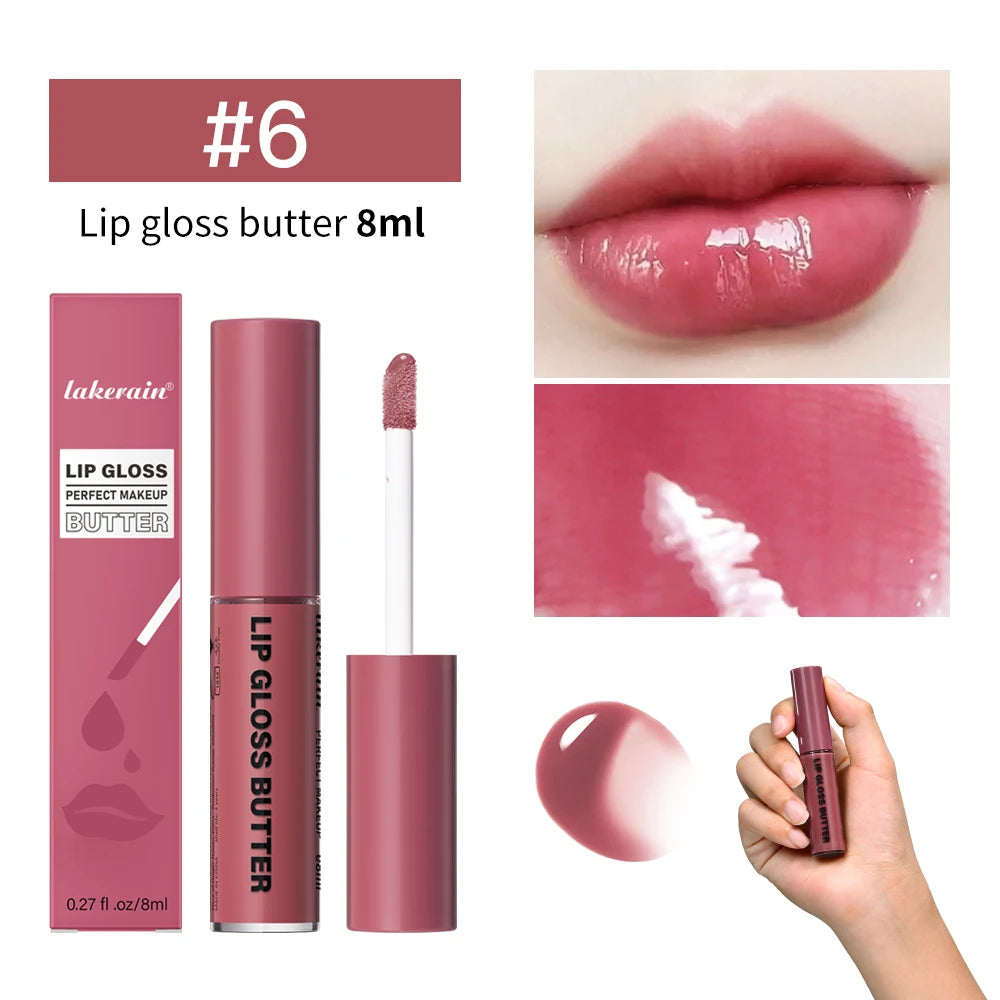 8ml Butter Non-stick Cup Gloss Lip Gloss Moisturizing Mirror Lip Gloss Lasting Color Lip glaze Dye Lip Liquid Makeup For Women Peaceful Pleasures Health and Wellness 6
