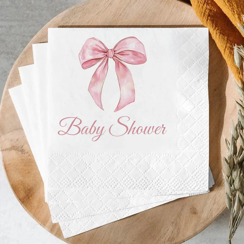 Pink Bow Baby Shower Napkins – 20pcs Disposable Paper Cocktail