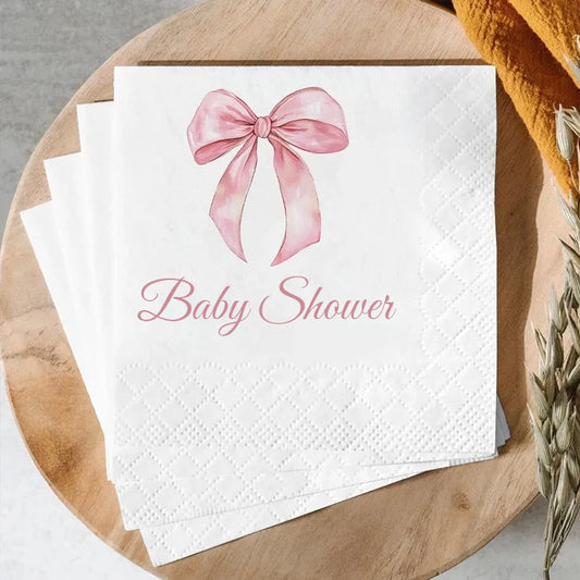 Pink Bow Baby Shower Napkins – 20pcs Disposable Paper Cocktail Party Napkins Peaceful Pleasures Health and Wellness