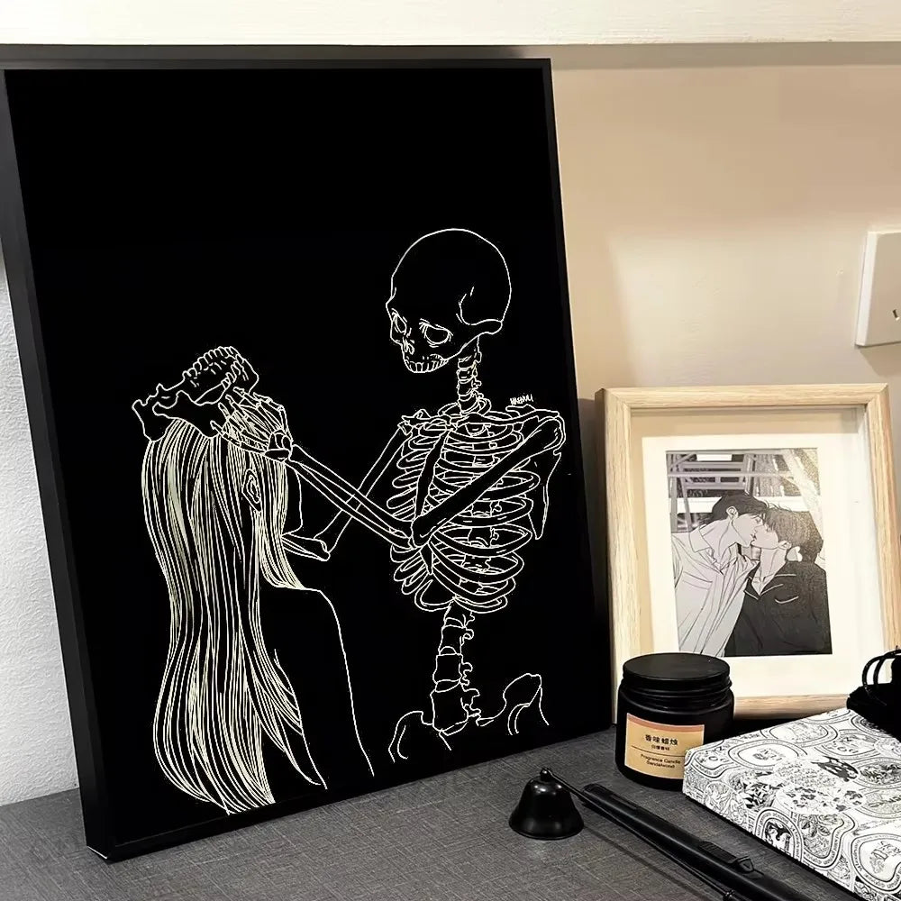Vintage Botanical Skeleton Skull Poster - Art Deco Classic Retro Gothic Dark Academia Canvas Art Print Frameless Wall Art Decor Peaceful Pleasures Health and Wellness ZLH5089 40x50cm No Frame