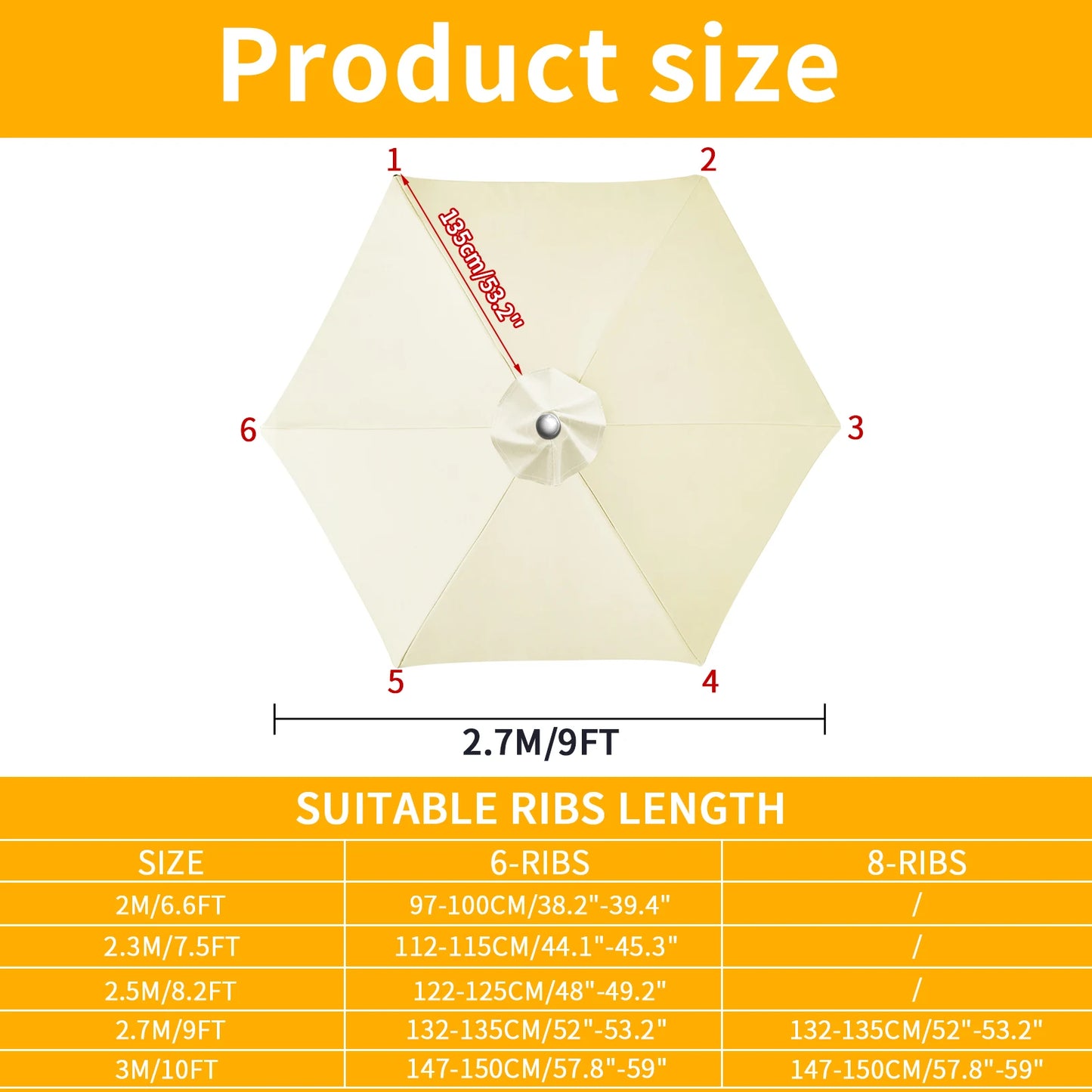 Patio Umbrella Replacement Canopy | 6 & 8 Rib Garden Parasol Cover