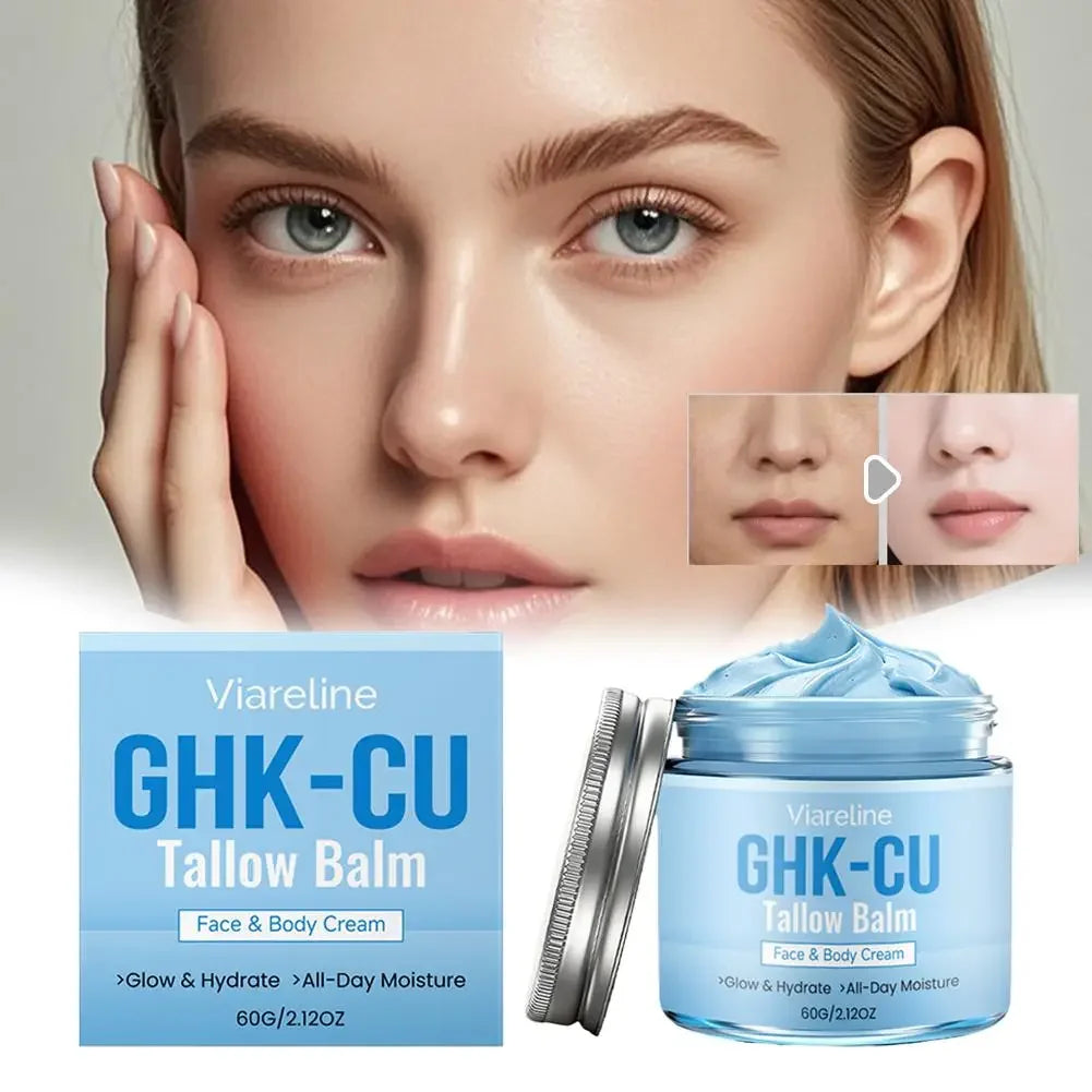 Natural GHK-CU Copper Peptide Tallow Balm Blue Cream - Brighten Hydrating Face & Body Moisturizer, for Dry Sensitive Mature Skin Peaceful Pleasures Health and Wellness