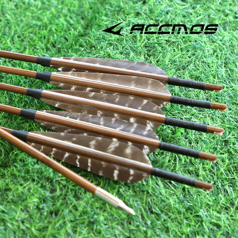6 Bamboo Arrows OD Archery Traditional Arrow Turkey Feathers Shooting